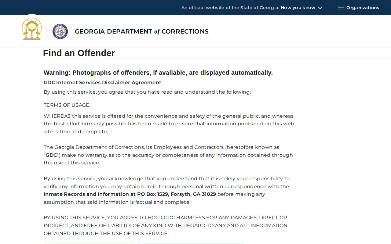 Georgia offender search for Whitfield County released inmate records