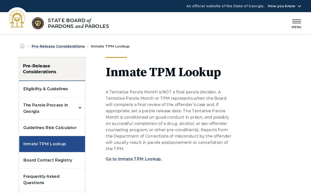Georgia Parole Board explanation of tentative parole month