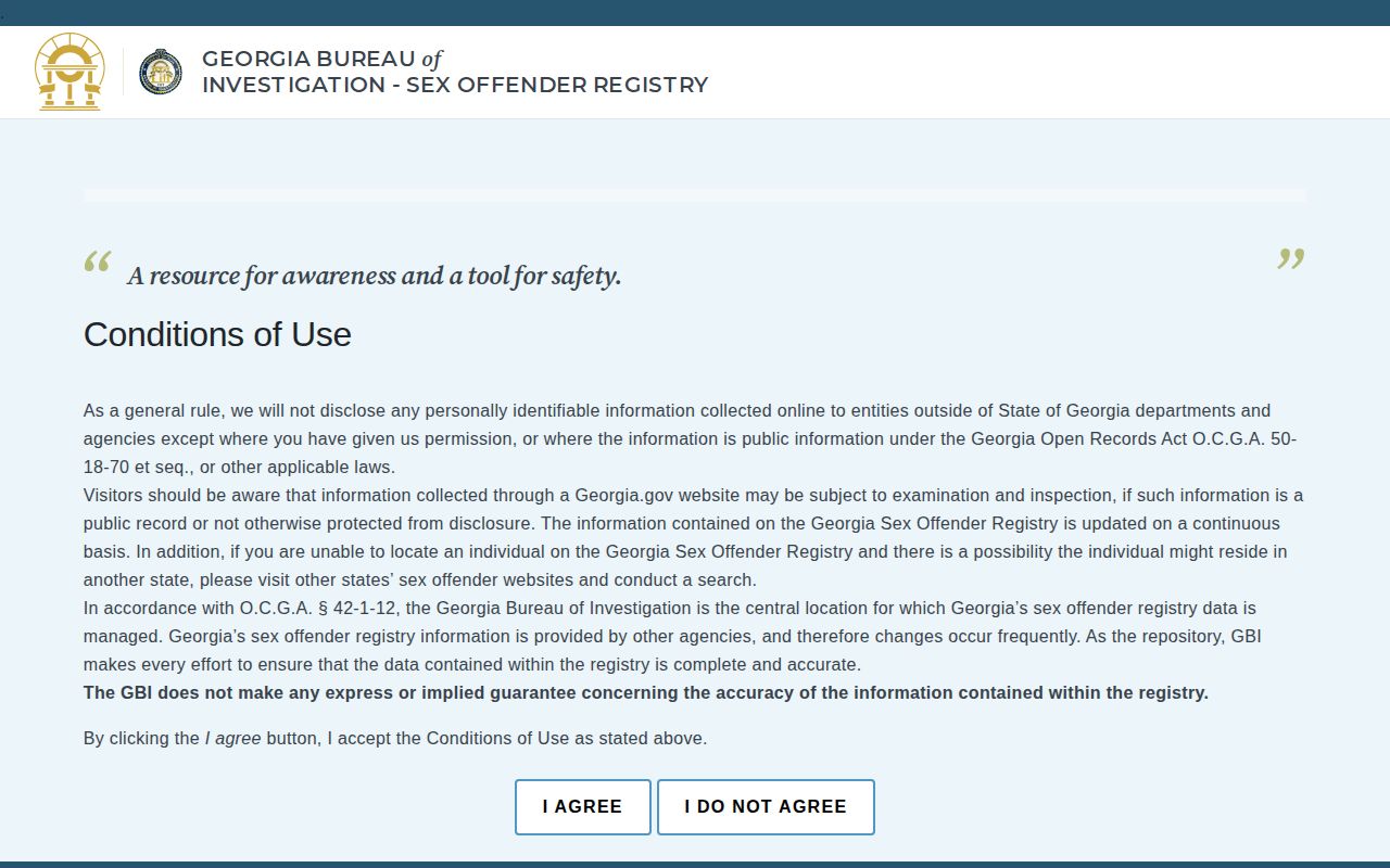 Georgia Bureau of Investigation public sex offender registry search